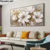 Pintura a óleo de flores douradas em pôster, telas impressa a arte da parede, pintura floral branca abstrata, decoração da sala, decoração de casa sem moldura