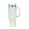 Tazas 40oz Sublimación de acero inoxidable brillo brillo brillo en blanco en blanco arcoiris vaso aislado con mango para la impresión térmica 240410