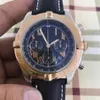 46mmの雄の腕時計クォーツクロノグラフメンズは、金の黒い青い革ステンレススチールストラップサファイアクリスタルウォータープルーフ249zを見る