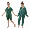 Enfants Silk Satin Pajamas Set Baby SleepingWear Pijama Color Solid Color Pyjamas Boys Girls Sleep Automne Kids Loungewear 240408