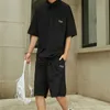 2024 Summer Custom Solid Color Mens Tracksuit Black Overdimate Lapel Button-up Polo Shirt and Shorts