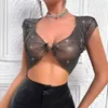 Ins Summer Bikini Mesh Flash Diamond Womens T-shirt Top XY21625 DNCT