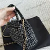 23K Womens Black Tweed Plaid Match Sac à main Sacs d'emploi à main Purse Gold Chain Gold Crossbody épaule Belle tendances Ol Ladies Party Purse 20X12CM