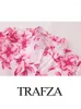 Work Dresses TRAFZA 2024 Women 2 Piece Set High Waist Zipper Slim Long Skirt Floral Print Sleeves Single-Breasted Shirts Casual Tops