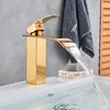 Senlesen Waterfall Bathroom Faucet WashBasin Faucet Deck Mounted Vessel Sinks Hot Cold Water Mixer Tap Crane,Black/Chrome/Golden