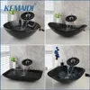 Kemaidi Nouveau évier de salle de bain peinture à main lavabos à lavabo à la main pour le bassin en verre trempé avec robinet de cascade Taps