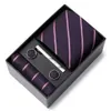 Neck Ties Mens Wedding Tie Pocket Square Cufflinks Set Necklace Box Gray Mens Wedding Accessories SetC240410