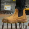 Botas de luxo Hightop Botas de couro de couro masculino Sapatos de segurança masculinos Aço de aço livre Anti impacto e anti -punção Sapatos de trabalho resistentes a desgaste