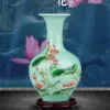 Jingdezhen Ceramic Pastel Lotus 꽃병 장식품 거실 꽃 꽃병 중국 스타일 홈 현관 장식품