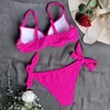 Women's Swimwear Strappy Beachwear Stylish Bikini Set With Padded Sling High Waist Swim Briefs Lace-up Bra Solid Color Quick For Summer