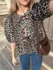 Mulheres camisas de leopardo Streetwear 2024 Primavera Summer Summer manga laço de laço para cima Pullover casual o pescoço chique hollow out tops soltos 240410