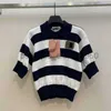 Dames truien Designer Sweater Nieuwe Lazy Gold Thread Letter Contrast Striped Polo Neck Korte Mouw Knitwear Brearwear Tops