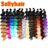 Sallyhair合成深海波縮れ編組ヘアエクステンション水波かぎ針編み編む髪の黒紫灰色80g/パック