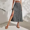 Röcke Frauen Sommer Halbrock Retro High Slit A-Line Blumendruck Taille Elegante Lady Midi weibliche Lange Wrap Hip