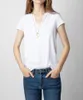 クラシックショートスリーエレブ付きTシャツvneck slimfitベーシックカジュアルスカルドリルUneck Womens TS 240410