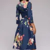 Fashion Women habille élégant imprimé floral 34 manche ronde rond Aline Slim Fit Rucched Prom Party plus taille 240327