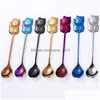 Cuillères en acier inoxydable Coffee Creative Tea Mini Cat Caton Cuisine Kitchet Gadget Tool Anipwor Lollewalwware Drop Livrot Home Garden Dhgyc