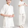 unisex 17Color Summer Linen Kung Fu Kort ärm Suits Martial Arts Clothing Wushu Wudang Tai Chi Uniforms Anpassade