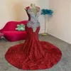 Party Dresses Glamorous Red Shine Prom Dress With Diamond Crystal Sparkly Sequins Mermaid Evening Baddie 20th Birthday Gowns 2024