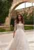 Naviblue Dolly Beach Wedding Dresses Bateau Neck Deliques Lace Up Back Long Sleeve Bridal Cowns Sweep Train Country A-Line Line Dresses