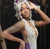 Luxury Purple Mermaid Black Girl Prom Dress 2024 Sheer Neck Sequin Sliver Crystal Beading Graduation Formell fest Kvällsklänningar Robes De Soriee