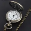 Pocket Watches Interesting hollow ribbed shape quartz pocket vintage bronze bracelet necklace for Halloween gifts for men and children Y240410