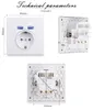 Coswall Rosja Hiszpania UE/francuski standardowy gniazdo ścienne z 2 USB Port Charge Hidden Soft LED Wskaźnik PC White