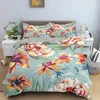 Flower Duvet Cover Set King Size Pink Flowers Green Leaves Pattern Quilt Cover for Teen Girl Microfiber Floral Theme Quilt Cover