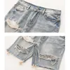 High Street Perforated Shorts for Mens Oversized distressed Ragged Edge Beggar Cowboy Split Pants Instagram 240410