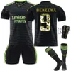 Soccer Jerseys 2022 Ballon D'or Winner Golden No. 9 Benzema Football Jersey Socks Real Madrid Home Away Special Edition