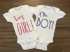 Twin Girl Twin Boy Matching kleding Geslacht onthullen Baby Hey Girl oh Boy Newborn baby romper jumpsuit outfits