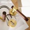 Deurom messing walnoot deurslot set moderne interieur slaapkamer badkamer dubbele houten deur hendel set dummy handle knop