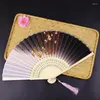 Dekorativa figurer Ancient Japanese Hand Fan Handheld Folding Hold Bamboo Silk Handgjorda kinesiska hemleverantörer