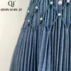 الفساتين غير الرسمية QHZ مصمم أزياء الحفلات عالية الحفلات النساء v-neck القوس الرجعية الشراف