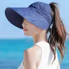 Chapéus largos de abrangência Chapéu de proteção solar para mulheres Capro de viseira de viseira externa Anti -UV Anti -UV Bucket de cor sólida