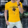 Męskie koszulki Męskie T-shirt z krótkim rękawem Merceryzowany cekinowa cekinowa złoty naszyjnik tygrys tygrys męski koszulki letnie europejski styl mody J240409