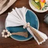 8PCS Rustic Farmhouse Napkin Holder,Natural Wood Bead Napkin Rings with Tassels,Wedding Home Decor Handmade Napkin Buckles