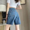 Women's Shorts Women High Waist Denim Crimping Classic Retro Harajuku Summer Female Wide-leg Short Leisure Street Style Pants