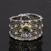 Cluster Rings Genuine S925 Sterling Silver Statement Ring With Natural Topaz For Women Hollow Exaggerated Wide Luxury Jewelry Gift