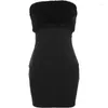 Casual Dresses JusaHy Women's Black Strapless Mini Chest Wrapping Sexy Stretch Patchwork Hip Short Furry Dress Party Club Streetwear