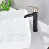 Black Gold Bathroom Basin Faucet Single Handle Waterfall Spout Hot Cold Mixer Tap Brass Crane Single Hole Vanity Sink Mixer Tap