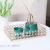 Golden Glass Mirror Tray Cosmetic Container Lipstick Necklace Desktop Shelf Storage Jewelry Metal Storage Box Crystal Plate Tray