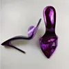 Slippers الفاخرة مدببة إصبع أخمص القدمين البغال الخنجرات عالية الكعب للنساء للنساء في الصيف Slingback Dress Designer Party Shoes