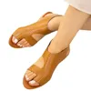 Sandals Low Heel Casuary Solid for Women2024 Summer Rubber Ladies Shoes Open Toed One KickPU女性ザパトス