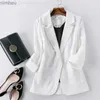 Damenanzüge Blazer Cotton Leinen Blazer Jacke Frauen Sommer Outwear hochwertiger solide Single -Knopf -Kerben -Blazer -Anzüge drei Viertelhülsen Top C240410