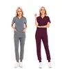 Women'S Two Piece Pants Womens Solid Color Spa Threaded Clinic Work Suits Tops Uni Scrub Pet Nursing Uniform Drop Delivery Apparel