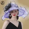 FS Fashion Chapeau pour femmes Pink Organza Chapeaux Ladies TEA PARY MARIAGE Large largeur fascinateur Vintage Fedoras 240410