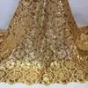 Newest Golden French Tulle Lace Fabric Sequins 3D Emroiderey African Mesh Lace Fabric High Quality Sequins Lace For Wedding