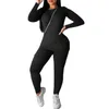 Damen zweisteuelhafte Hosen Frauen 2pcs Tracksuit Set 2024 Herbst Langarmanzug Spielsuit und Hosen lässige Damen Solid Color Outfits