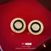 Real Gold Electroplated Antique Zircon Round Earring Set with Palace Style Fashionable Temperament Collarbone Chain Necklace Decoration